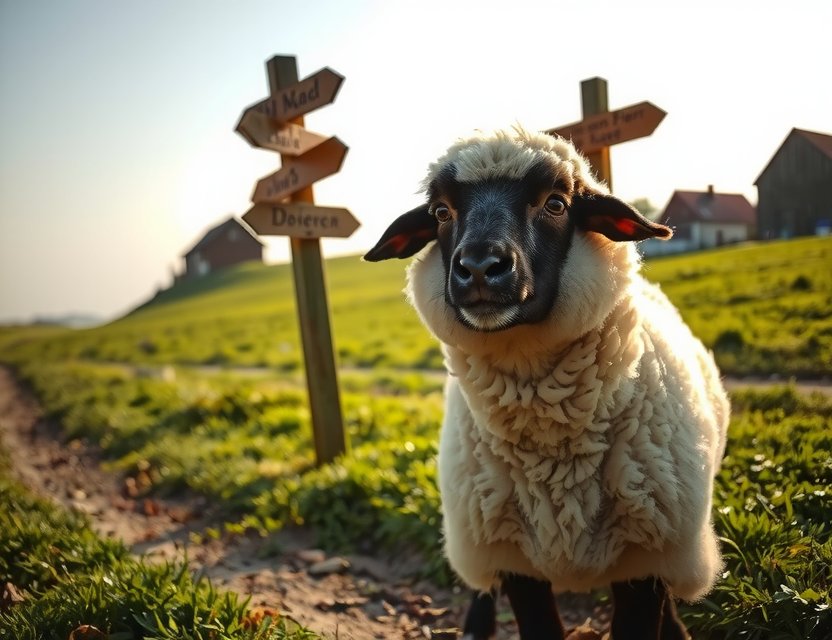 Ein verirrtes Schaf auf dem Bauernhof Henstedt-Ulzburg, das den Weg sucht – wie diese Seite, die nicht gefunden wurde