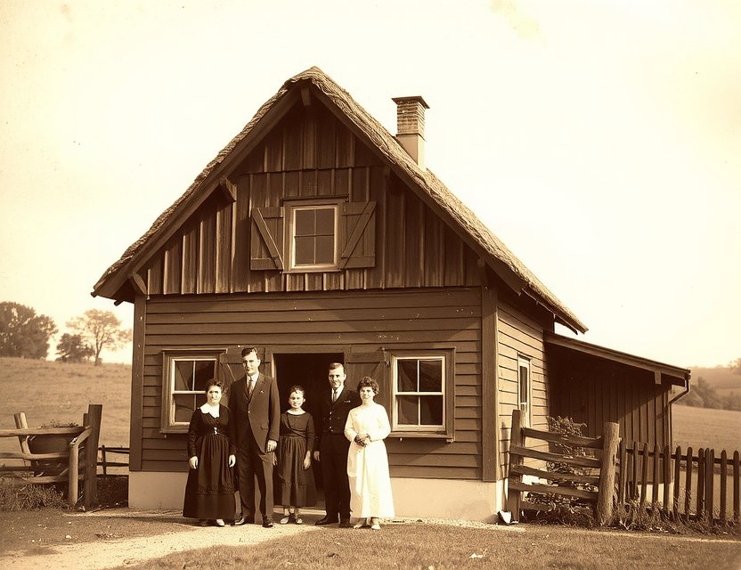 Historisches Foto des Bauernhofs playyusisi.com mit Gründerfamilie